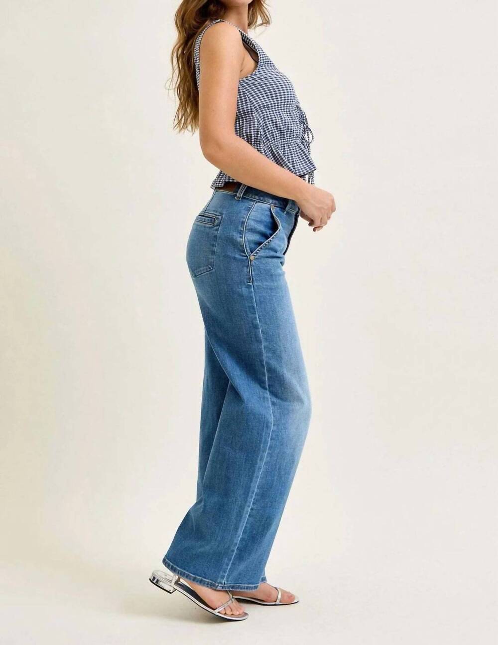 NEW JUDY BLUE high waist trouser column jeans in medium wash